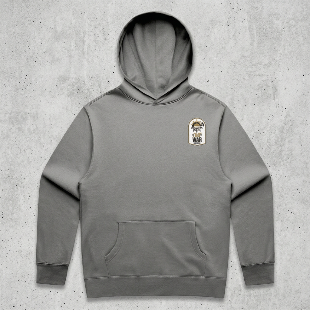 Grey hoodie front with concrete background