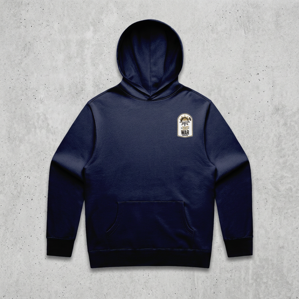 Navy hoodie front on concrete