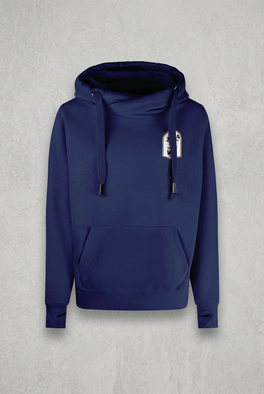 Navy hoodie with concrete background