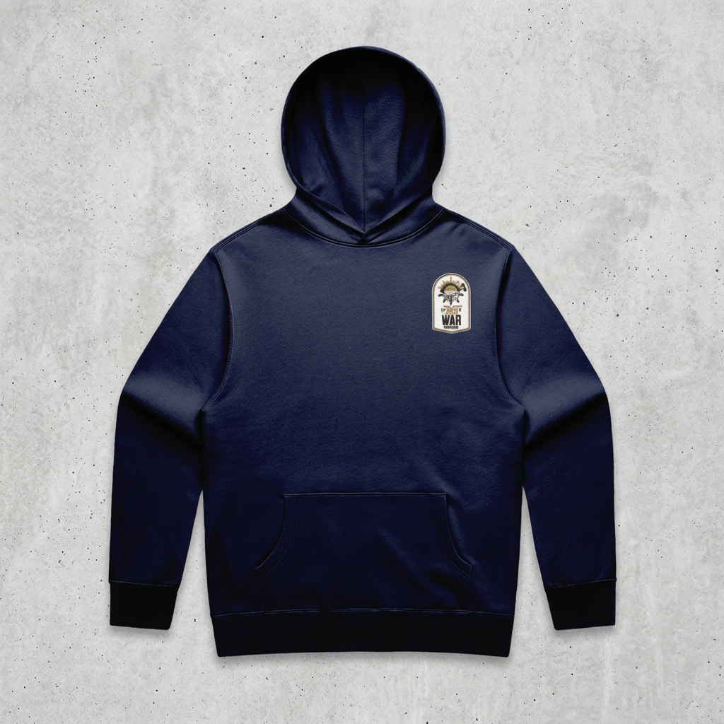 Navy hoodie with concrete background