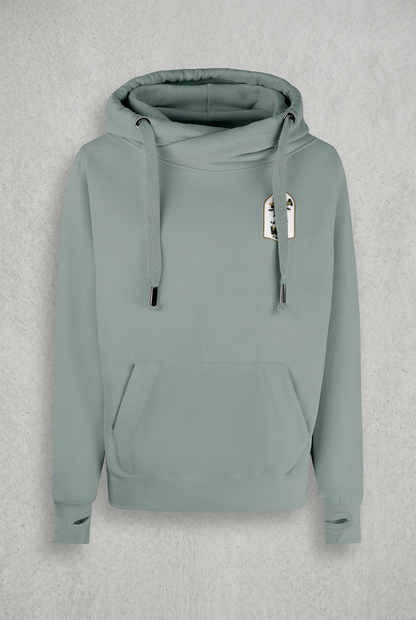 Sage hoodie with concrete background