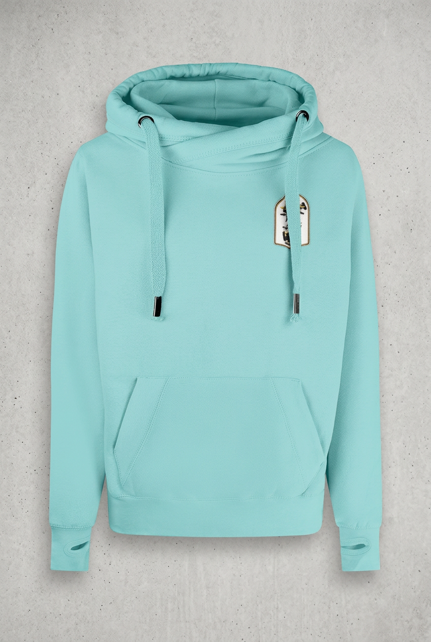Turquoise hoodie with concrete background